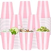 100 pcs 12 oz Pink Plastic Cups, Light Pink Party Cups – Stackable Ribbed Disposable Drinking Cups Bulk for Bachelorette, Wedding, Birthday, Baby Shower, Picnic & BBQ
