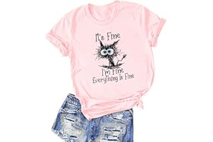ALAPUSA I'm Fine Everything is Fine Saying Graphic T-Shirts for Women - Short Sleeve Casual Humor Tees