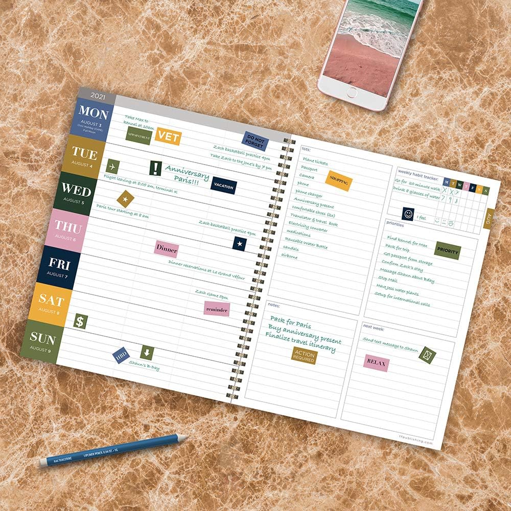 Neapolitan Large Daily Weekly Monthly July 2020 - June 2021 Planner + Coordinating Planning Stickers : Office Products