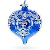 Blue Jeweled Silver Scroll Onion-Shape Finial Glass Christmas Ornament