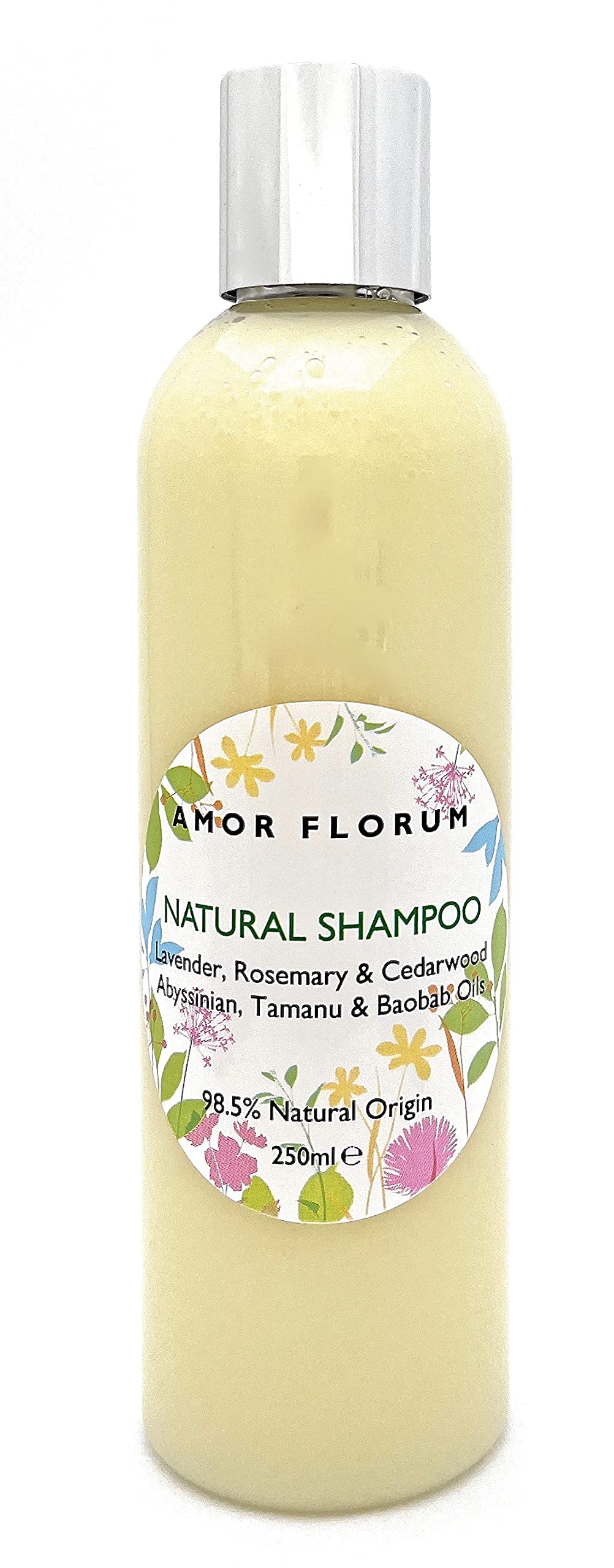 Amor Florum - Shampoo - 98.5% Natural - Tamanu, Baobab, Lavender, Rosemary, Cedarwood. Sulfate/Parabens Free. Gentle, Concentrated. pH 5.5 For Sensitive Skin. 250ml
