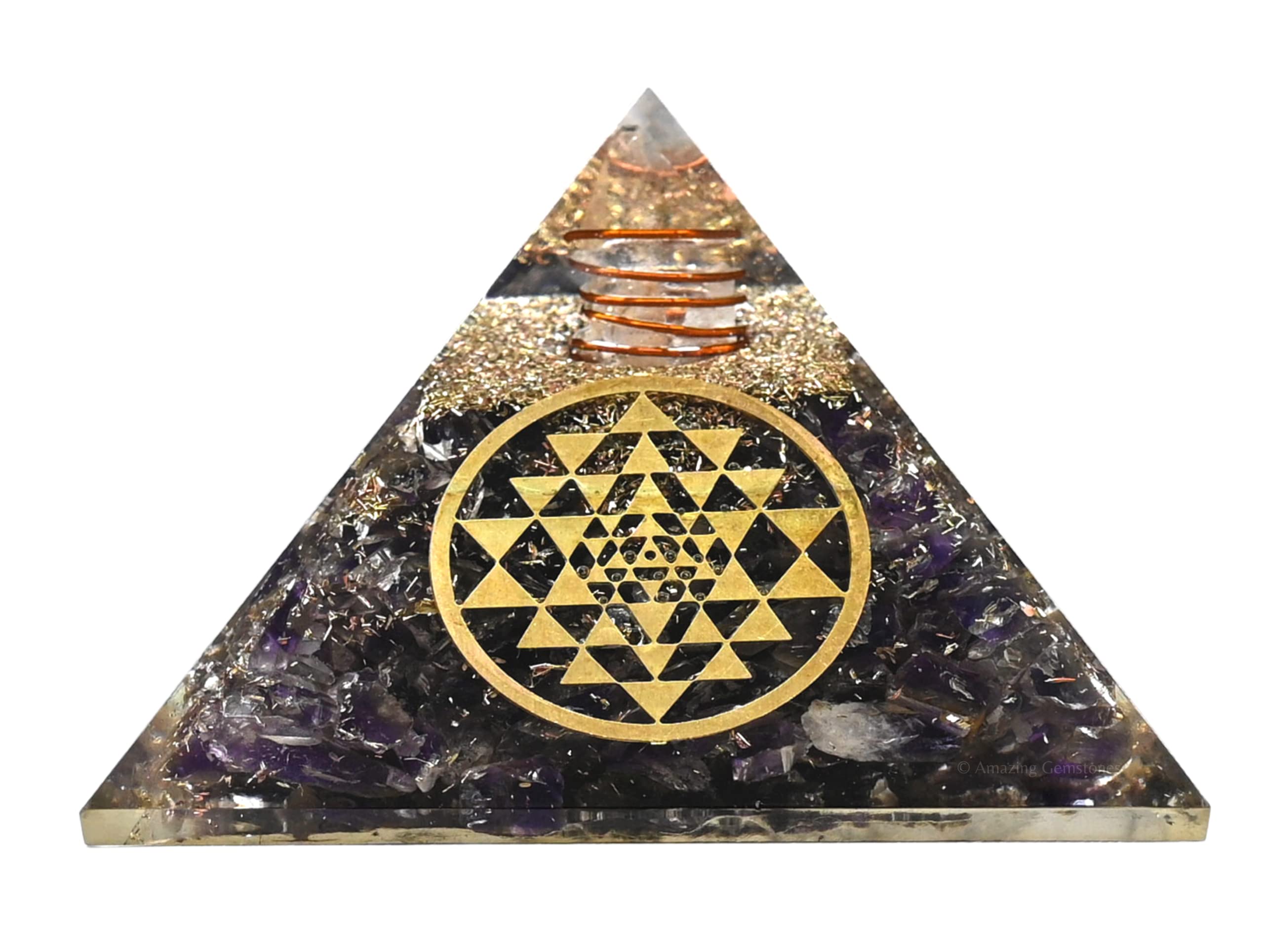 Amazing Gemstone Amethyst Orgone Pyramid for EMF and Negative Energy Protection - Natural Amethyst Crystal Pyramid, Amethyst