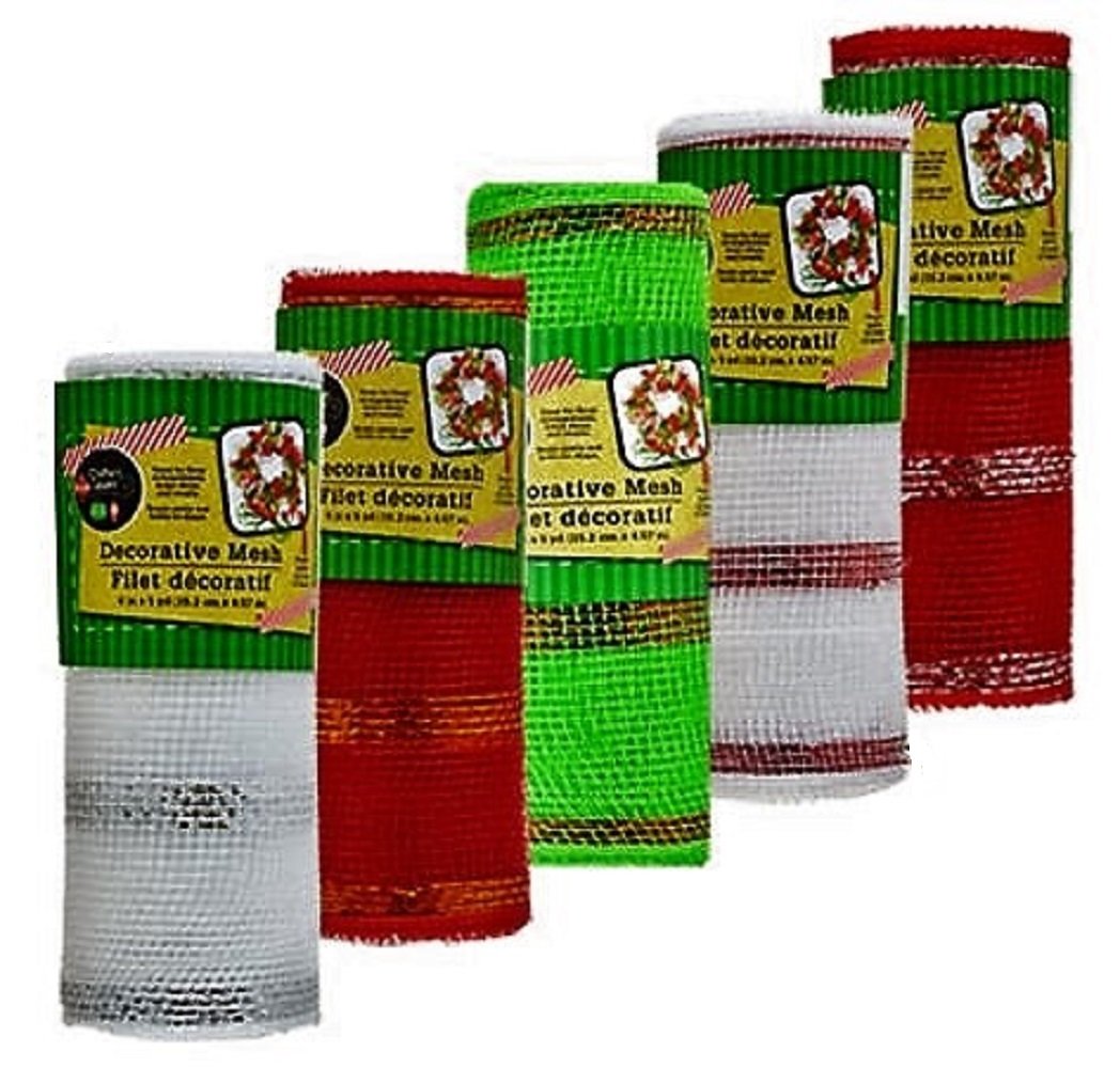 Christmas Holiday Decorative Floral Mesh Ribbon Assortment, 5-ct Set