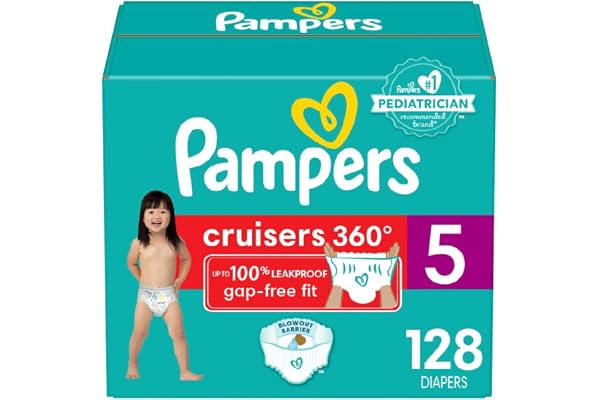 Pampers Diapers - Cruisers 360 degrees - Size 5, 128 Count, up to 100% Leakproof Fit, Designed for Active Babies, Pull On Dia