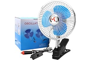 KAGOR 12V Metal Car Cooling Fan - 7" Powerful & Quiet Electric Ventilation Fan with Adjustable Clip & Cigarette Lighter Plug for Vehicle
