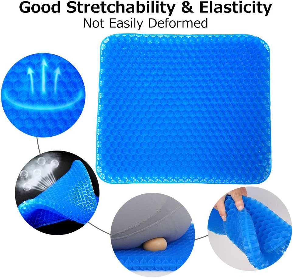 Gel Seat Cushion, Double Thick Big Gel Seat Cushion, Honeycomb Design Gel Seat Cushion for Pressure Relief Back Pain, Gel Cushion for Home Office Chair Cars Wheelchair(with Non-slip Seat Cover): Home & Kitchen