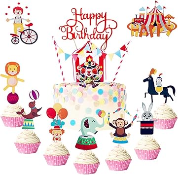 Amazon Com Laventy Set Of 35 Circus Cupcake Toppers Circus Cake