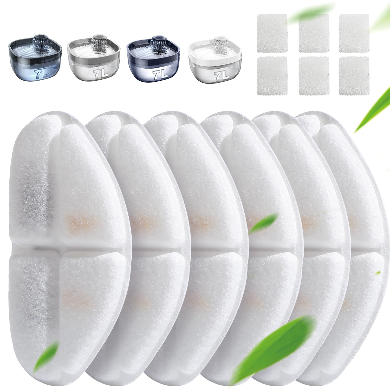 FEELNEEDY 6 Pack Cat Water Fountain Filter & Pump Sponges Replacement for 7L/1.8Gal Dog & Cat Water Fountain