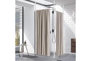 HOSKO Double Curtain Divider Stand - 48 to 144 inches Expandable Curtain Rods Room Divider, Damage Free Freestanding Vertical Tension Stand, White