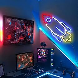 Rocket Neon Signs for Bedroom Decor, USB Powered