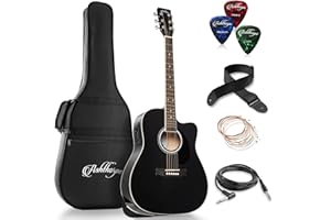 Ashthorpe Full-Size Dreadnought Cutaway Acoustic-Electric Guitar Bundle - Premium Tonewoods - Black