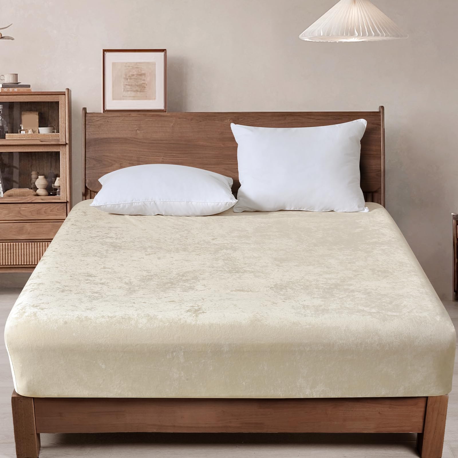 PHF Truly Velvet Fitted Sheet Only California King Size, Luxury Super Soft Cozy Fuzzy Fleece Bottom Sheet, Deep Pocket Up to 16", Suitable for Fall Winter Spring, No Pillowcases, Sand