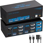 8K KVM Switch 3 Monitors 2 Computers HDMI Displayport 4K@120Hz | Triple Monitor KVM Switches for 2 PC Share 4 USB 3.0 Ports with Desktop Controller and DC 12V Adapter Included