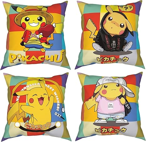 Amazon ポケモン枕カバー 日本のアニメマンガ ピカチュウコスプレ やわらかい暖かさとレジャーの四季枕カバー 4つ入り ピローコアなし16x16 枕カバー ピローケース オンライン通販