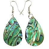 Swimmi Iridescent Paua Abalone Shell Earrings, Teardrop Natural Abalone Earrings for Women, Handmade Dangle Drop Seashell Earrings Fashion Jewelry BA196