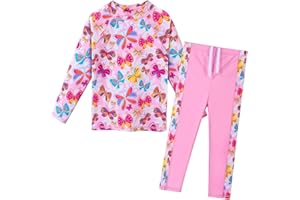 BAOHULU Girls Two Piece Swimsuit Long Sleeve Floral Bathing Suit UPF 50+ Summer Beach Swimwear