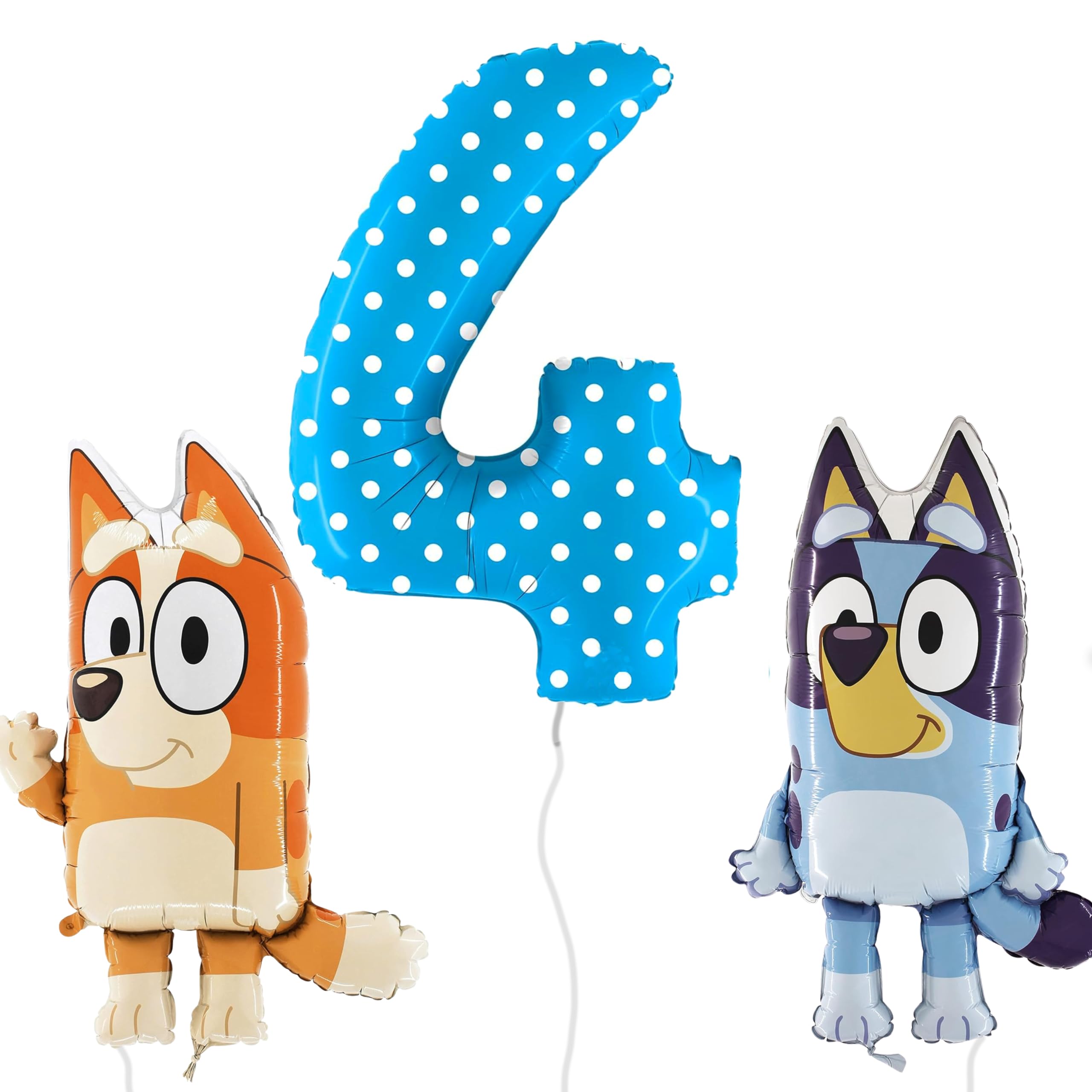 Toyland® Bluey & Bingo Foil Balloon Pack - 2 x 80cm (32") Character Balloons & 1 x 101cm (40") Spotty Number Balloon - Kids Party Decorations