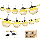 100FT LED Construction String Lights - 3 Prong, 130W 16000LM Plug in Linkable String Work Lights, 5000K Weatherproof Temporary Lighting for Construction Sites, Jobsites, Indoor & Outdoor, UL Listed