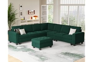Belffin Convertible Velvet Modular Sectional Sofa Couch with Reversible Chaise L Shaped Sectional Couch with Storage Ottoman Living Room Furniture Sofa Set Green