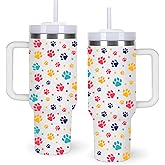 momocici 40oz Pawprint Tumbler with Handle Gifts for Women.Paw Print Lover Cups Tumbler Gifts for Women.40 oz Birthday Christmas Paw Print Cup Tumblers for Pawprint Lover.