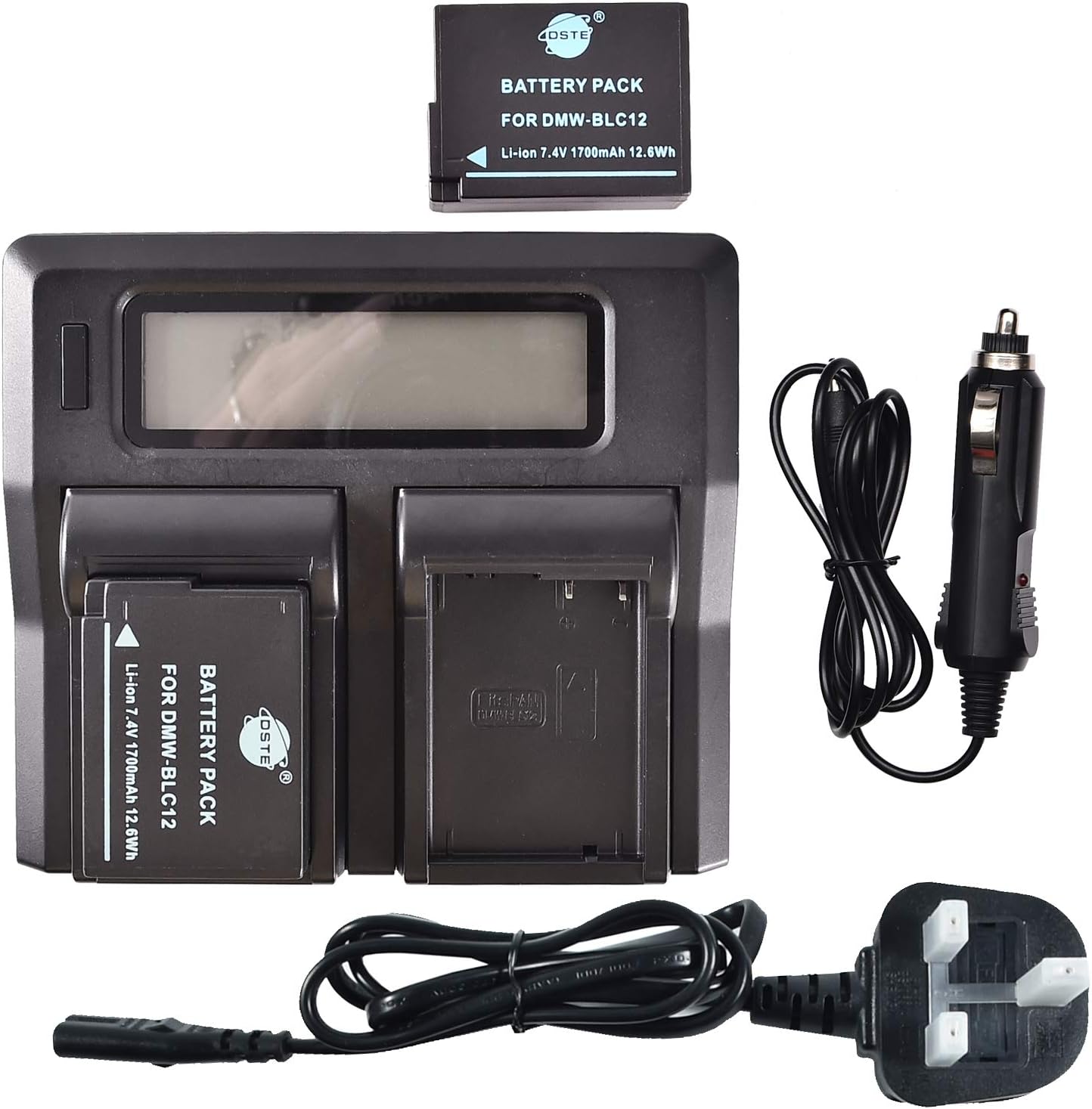 DMW-BLC12 DSTE Replacement Battery (2-Pack) and Rapid LCD Dual Charger Kit for Panasonic DMW-BLC12E DMW-BLC12PP and Panasonic Lumix DMC-GH2 DMC-FZ200 DMC-FZ200GK DMC-FZ1000 V-LUX4 Leica Q Camera