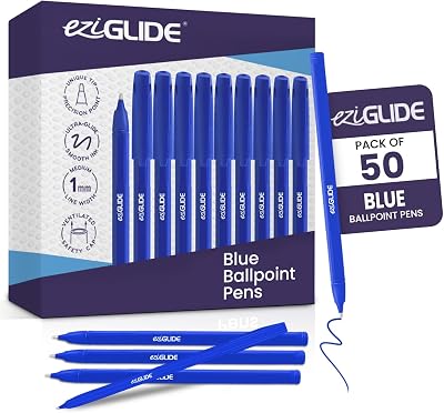 Eziglide Ballpoint Pen Set 50 Blue Medium 1.0mm Easy Grip Ultra Smooth Writing