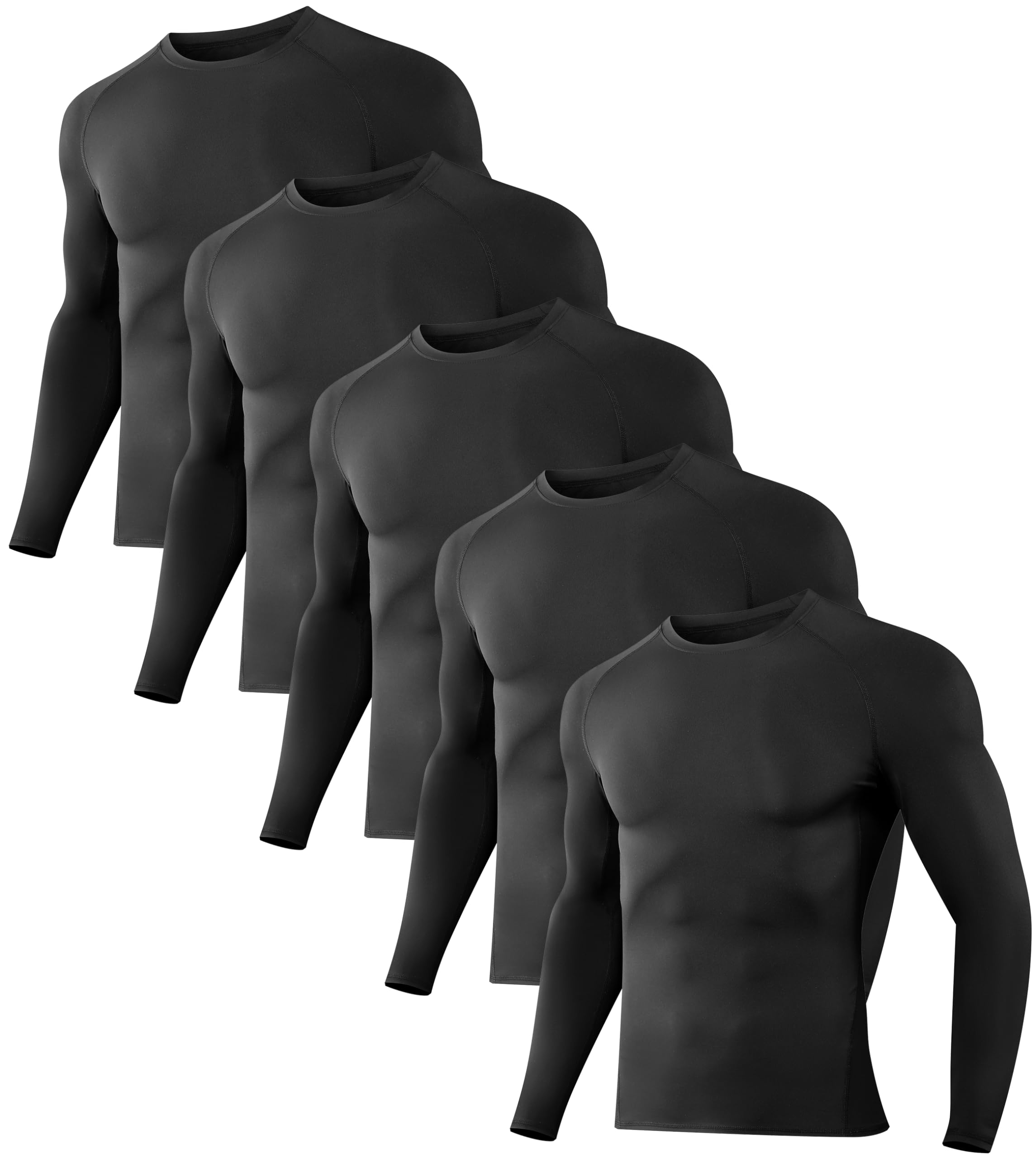 Photo 1 of Dalavch 5 Pack Men’s Compression Shirts Long Sleeve Athletic Workout Rash Guard Gym Active Sports Undershirt Base Layer Top 5 Black X-Large