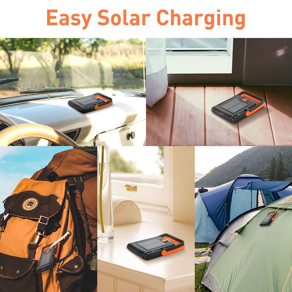 Neporal Portable LED Work Light Solar and USB Rechargeable with 2 Brightness Modes 360°Adjustable Flashlight Solar Camping Lights 550mAh 50lm Rechargeable Night Light for Household Camping Hiking Car