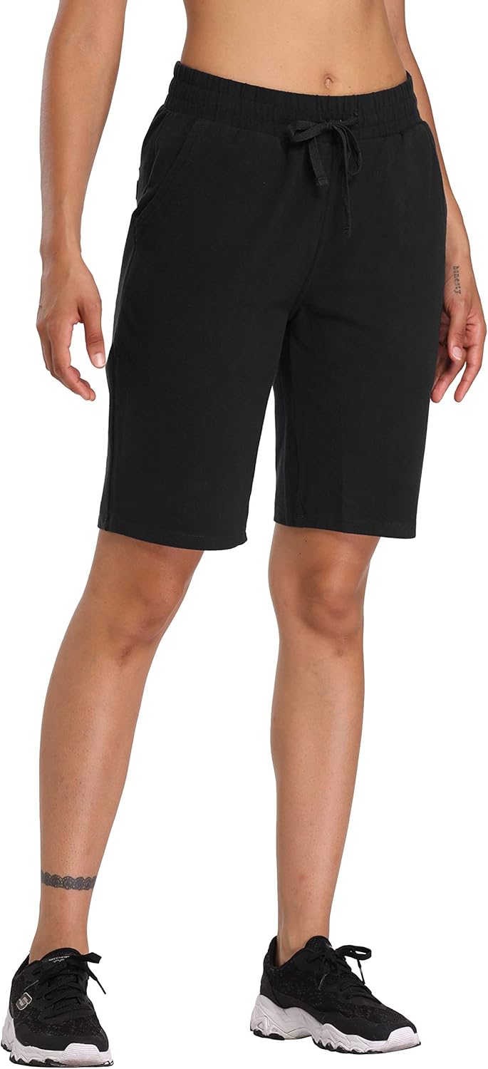 Women's 10" Cotton Lounge Yoga Bermuda Shorts Athletic