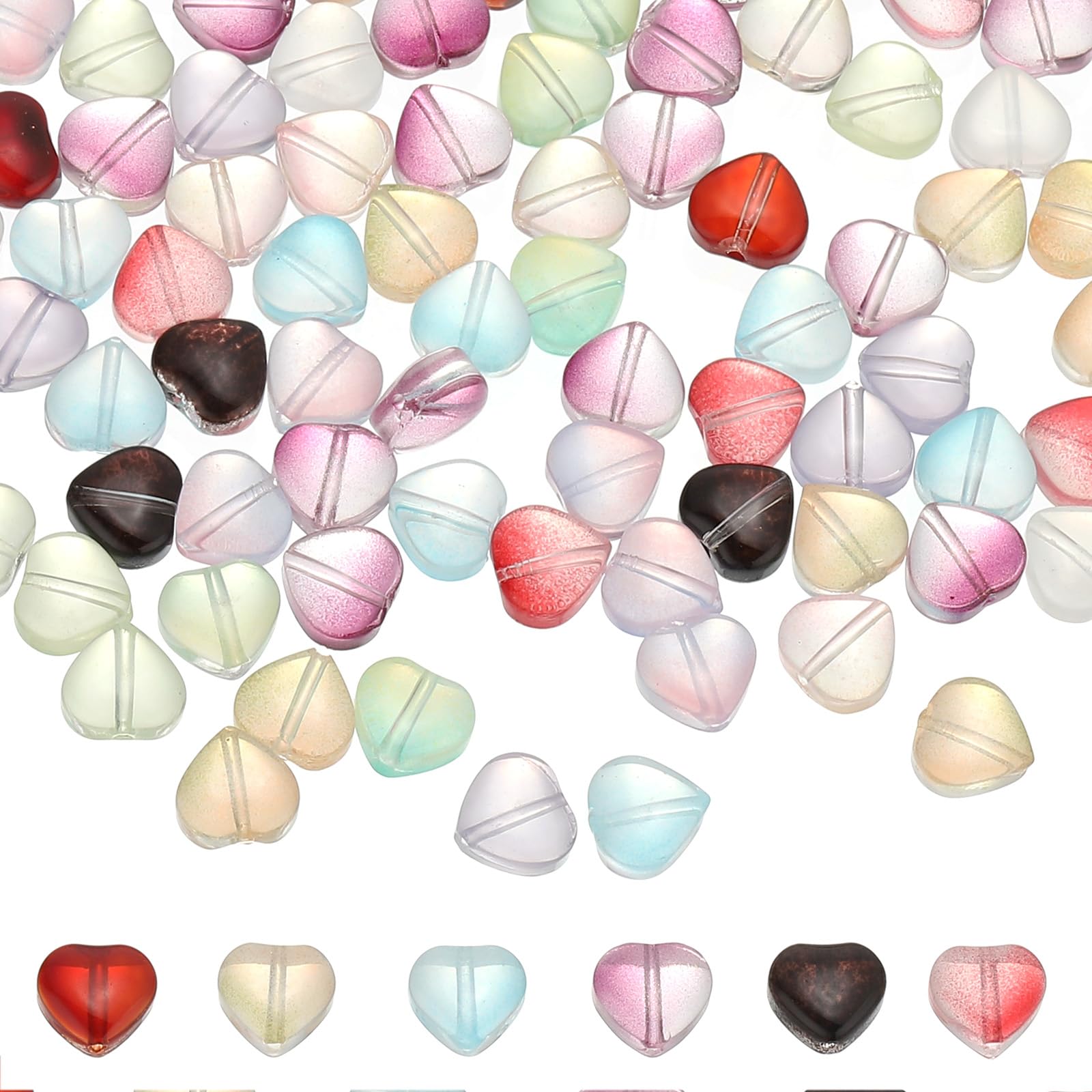 PATIKIL Heart Beads, 100Pcs Crystal Heart Beads Translucent Czech Glass Beads Spacer Bead for DIY Jewelry Making Bracelets Necklace