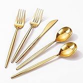 Rubtlamp 90Pcs Gold Plastic Silverware, Gold Disposable Utensils, Plastic Cutlery Include 30 Plastic Knives, 60 Forks and Spoons, Fancy Plastic Silverware Heavy Duty for Party