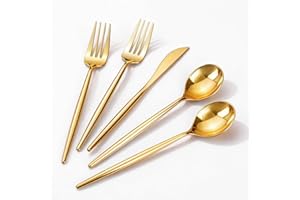 Rubtlamp 90Pcs Gold Plastic Silverware, Gold Disposable Utensils, Plastic Cutlery Include 30 Plastic Knives, 60 Forks and Spoons, Fancy Plastic Silverware Heavy Duty for Party
