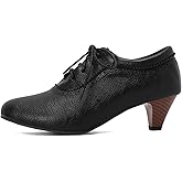 SHEMEE Vintage Kitten Heels Oxford Pumps for Women Stacked Cone Heel Victorian Witch Shoes Lace-Up Brogues Work Office Shoe