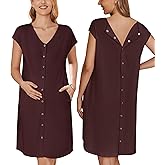 Ekouaer Labor/Delivery/Hospital Gown Nursing Nightgown Maternity Sleepwear With Pockets Postpartum Gowns with Button S-XXL