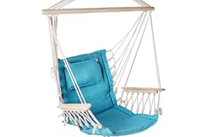 BACKYARD EXPRESSIONS PATIO · HOME · GARDEN Hammock Chair Hanging Rope Swing, *12 Patterns, Quality Comfortable and Breathable Fabric - Indoor/Outdoor - Aqua Blue