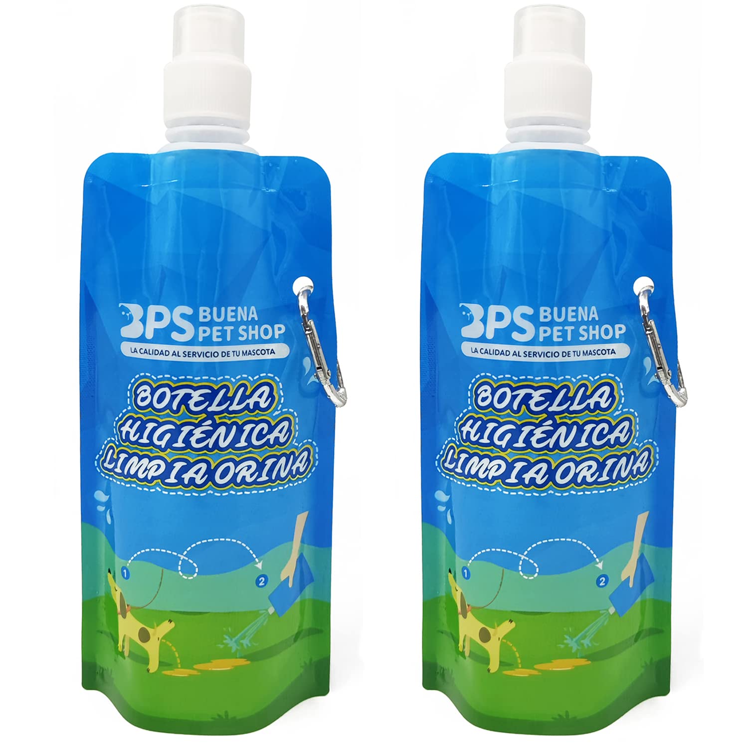 BPS Pack 2X Foldable Urine Clean Hygienic Bottle for Dogs Pets 500ml with Bottle Carabiner (2X Urine Clean Hygienic Bottle) BPS-5753*2