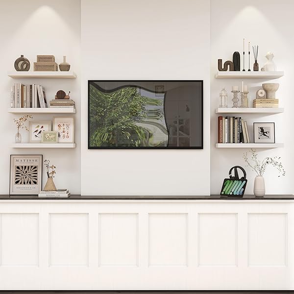 HEIMLOVE 24 INCH FLOATING SHELVES FOR WALL,9.3 INCH DEEP WHITE WOOD SHELVES WITH INVISIBLE BRACKETS,WALL MOUNTED STORAGE & DISPLAY SHELVES FOR BEDROOM,LIVING ROOM,SET OF 2