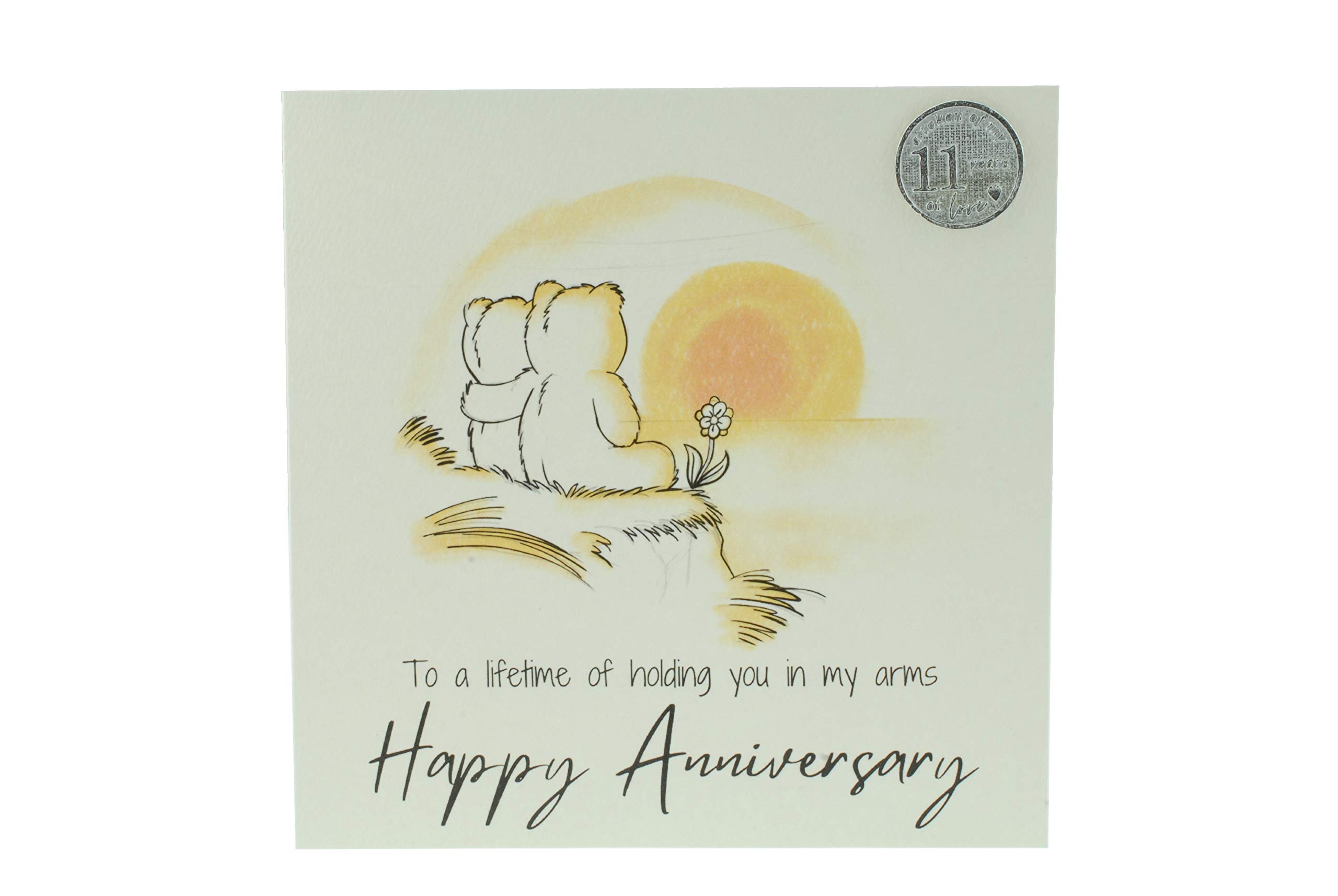 Cute 11 Year Anniversary Card, Sunset Bears – Free Metal 11th Anniversary Love Token Gift (gc-annisunset11)