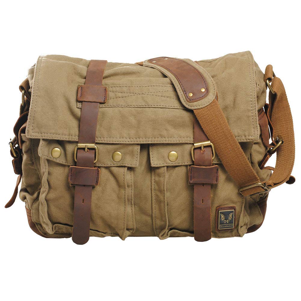 VRIKOO Vintage Military Soft Canvas Crossbody Sports Casual Shoulder Bags Satchel School Messenger Bag (Army Green,X-Large)