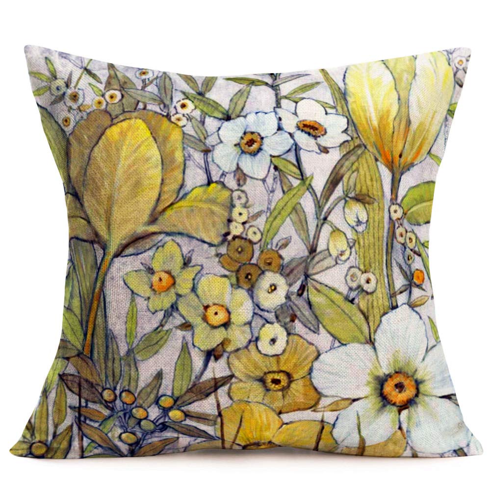 Photo 1 of Royalours Throw Pillow Covers Rustic Daffodils Flower Decorative Pillow Cases Cushion Cases Cotton Linen Toss Throw Pillowcase 18 x 18 Inches (Daffodils)