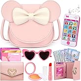 Play Purse for Little Girls, Toddler Purse with Pretend Makeup, Play Accessories Set for Dress Up, Birthday Toys Gifts for 3 
