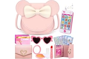 Play Purse for Little Girls, Toddler Purse with Pretend Makeup, Play Accessories Set for Dress Up, Birthday Toys Gifts for 3 