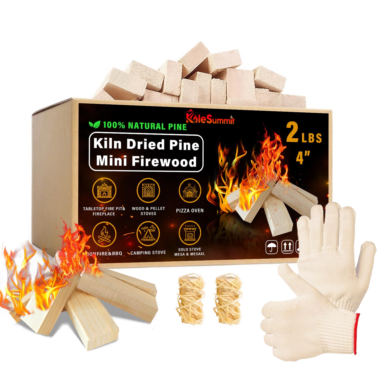 Photo 1 of KoleSummit Mini Fire Stick with Fire Starters Gloves 4" Kiln Dried Pine Fire Pit Accessories Firewood Compatible with Wood Stoves, Tabletop Fire Pits, BBQ Grills & Pizza Ovens, 2 lb Box