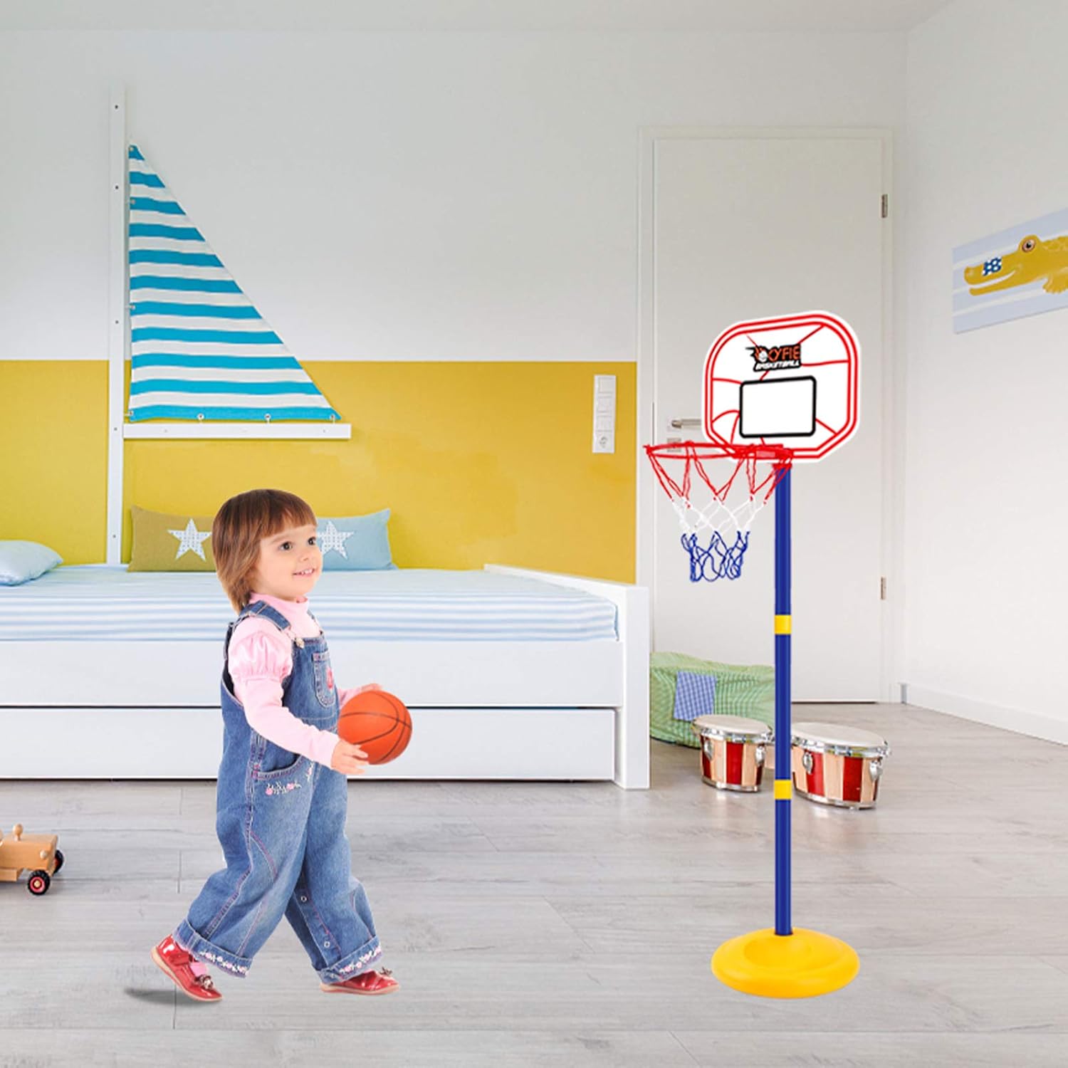 Cyfie Basketball Hoop for Kids, Adjustable Height 2.26ft - 3.48ft Basketball Stand Sports Game Play Indoor Outdoor Backyard Basketball Goal Toy for Boys Girls Children Toddlers (1-3 Years Old): Toys & Games