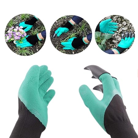 Buyerzone Gardening Gloves with Right Hand Fingertips with 4 ABS Plastic Claws for Pruning, Digging & Planting -
