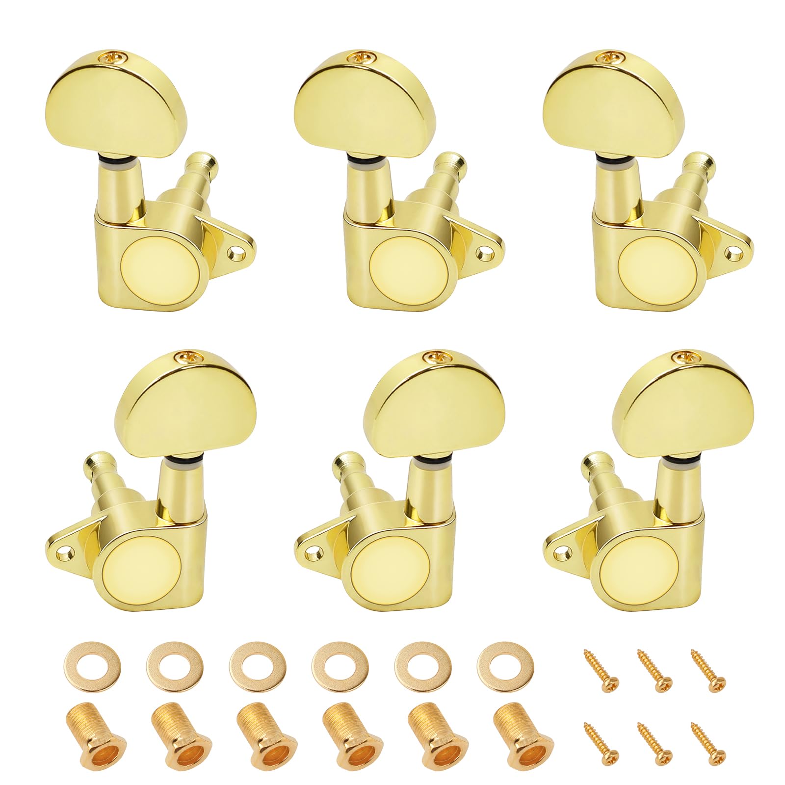 Banworks 3L3R Guitar Tuning Pegs Keys 15:1 Guitar String Tuning Keys Machines with 90 Degree Fixing Tag for '60s Les Paul LP Electric Acoustic Guitar Pack of 6 JT/JXQ-05 Golden Half Round Button