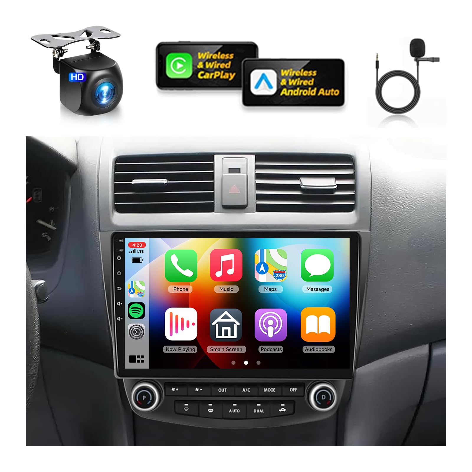 Photo 1 of 4G+64G Radio for Honda Accord 7th 2003-2007 Car Stereo with Wireless Carplay Android Auto,10.1inch 1280x720P IPS Touch Screen,DSP 32EQ,5.0Bluetooth,RDS/FM Radio AHD Backup Camera GPS WiFi
