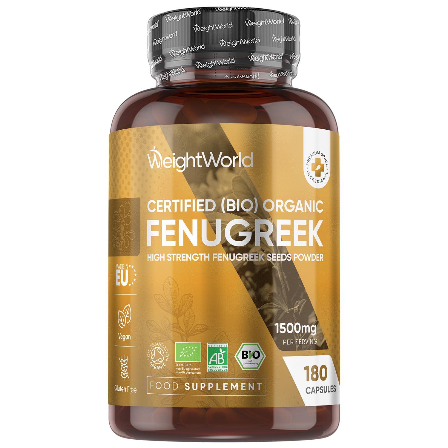 Organic Fenugreek Capsules - 180 Capsules - 3 Months Supply - Rich in Dietary Fibre - Natural Source of Saponins - Soil Association Certified - Vegan & Gluten-Free Fenugreek Supplement for Women & Men