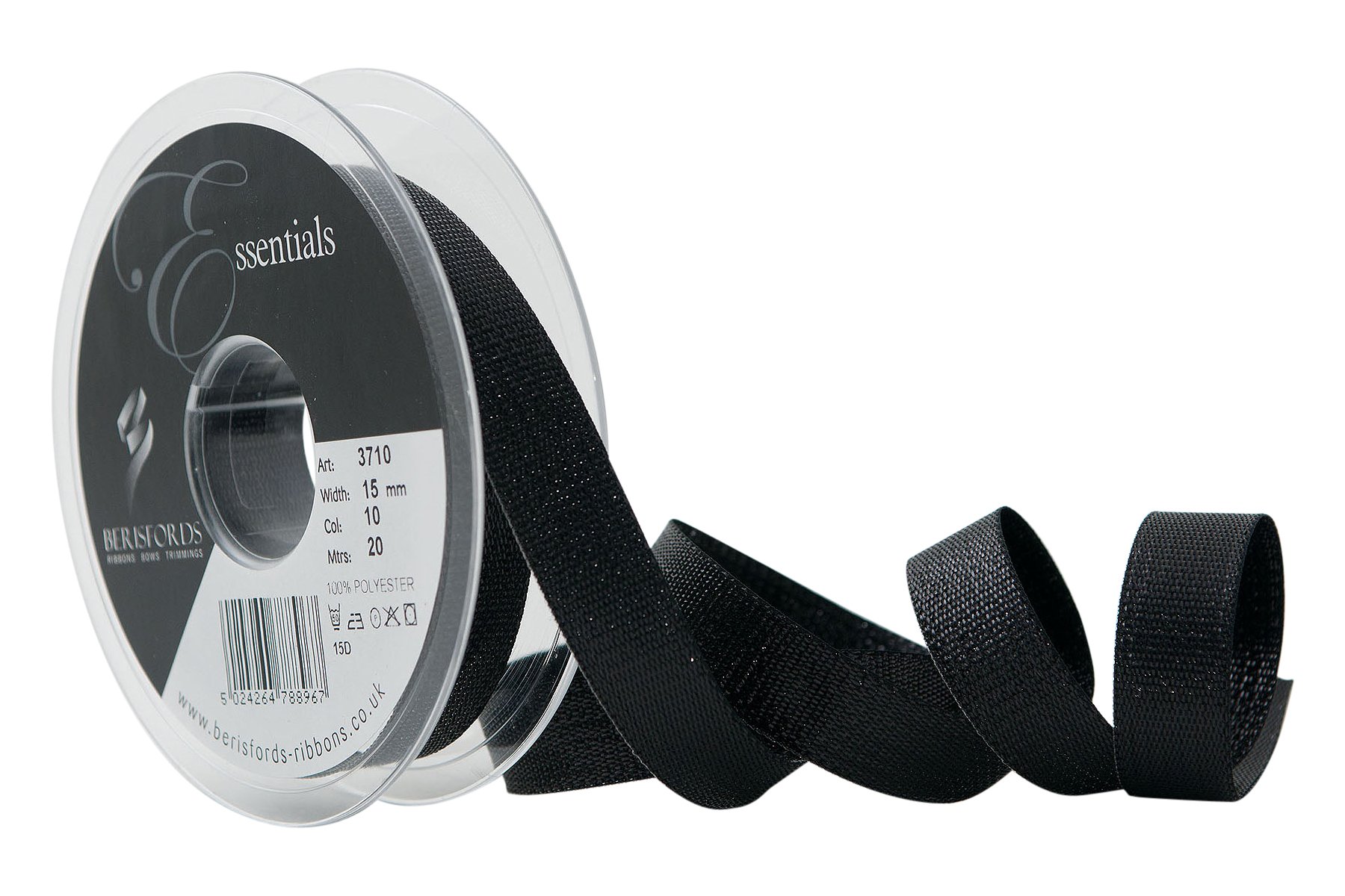 Berisfords Textured Metallic Ribbon, Black, 15 mm