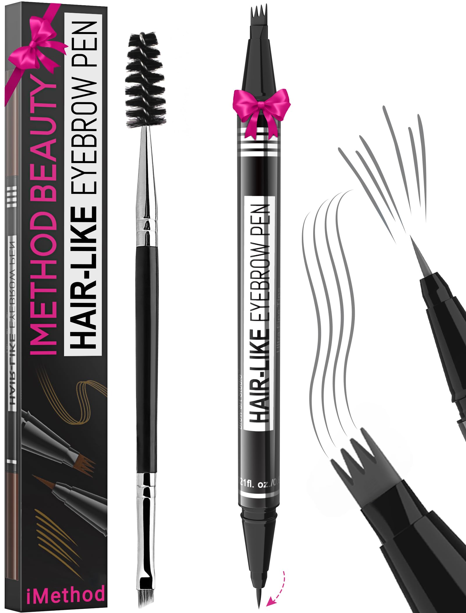 iMethod Eyebrow Pen - Eyebrow Pencil Magical 2-in-1 Eye Brow Pencils for Women with 4-Fork-Tip & Precise Brush-Tip Create Natural Hair-Like Brows, Last All-Day, Microblading Eyebrow Pen, Grey